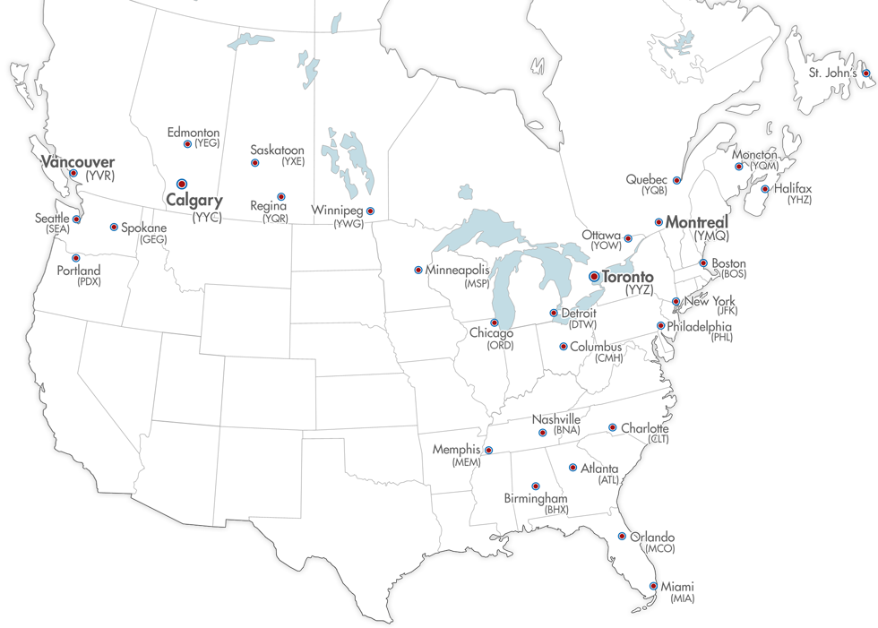 Map of Canada and USA